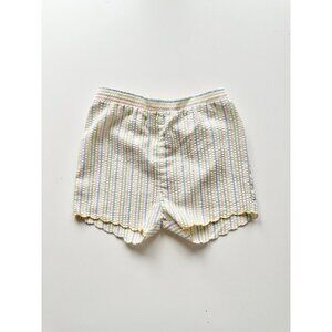 Vintage Girls' Pastel Striped Cotton Seersucker Scalloped Shorts, Size S (6-7)